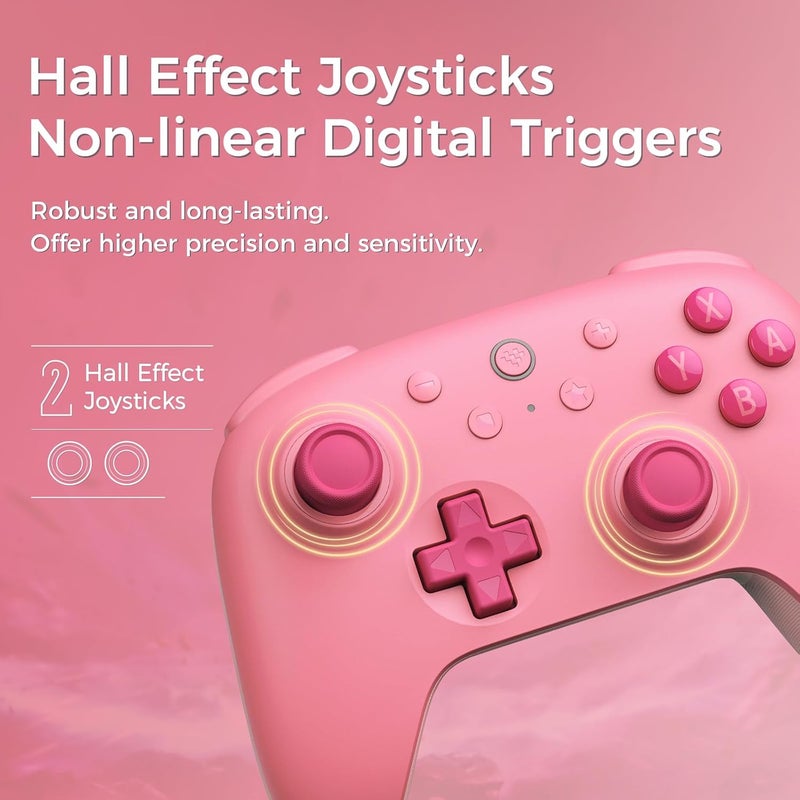 AKNES 8BitDo Ultimate 2C Bluetooth Controller for Switch, Switch 2, Hall Effect Joysticks, Wake-up Switch 1, Non-linear Digital Triggers, Remappable L4/R4 Bumpers, 6-axis Motion Control and Rumble Vibration- Pink - Image 3